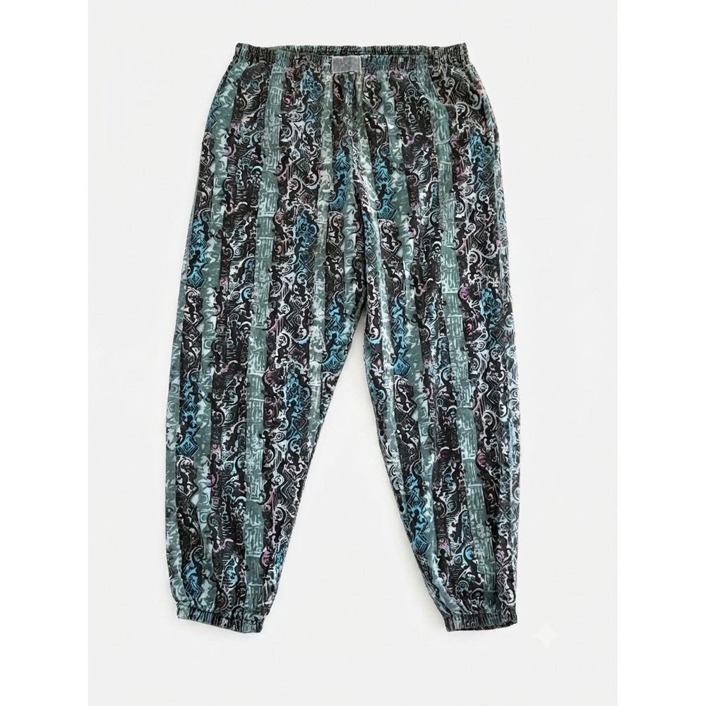 Vintage 90s Lizard Tribal Print Harem Pant XL Cotton Made in USA Teal Pink Black